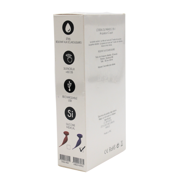 Oiseau du Paradis - Vibromasseur 2 en 1 avec vibration clitoridienne par membrane et embout stimulateur violet 
